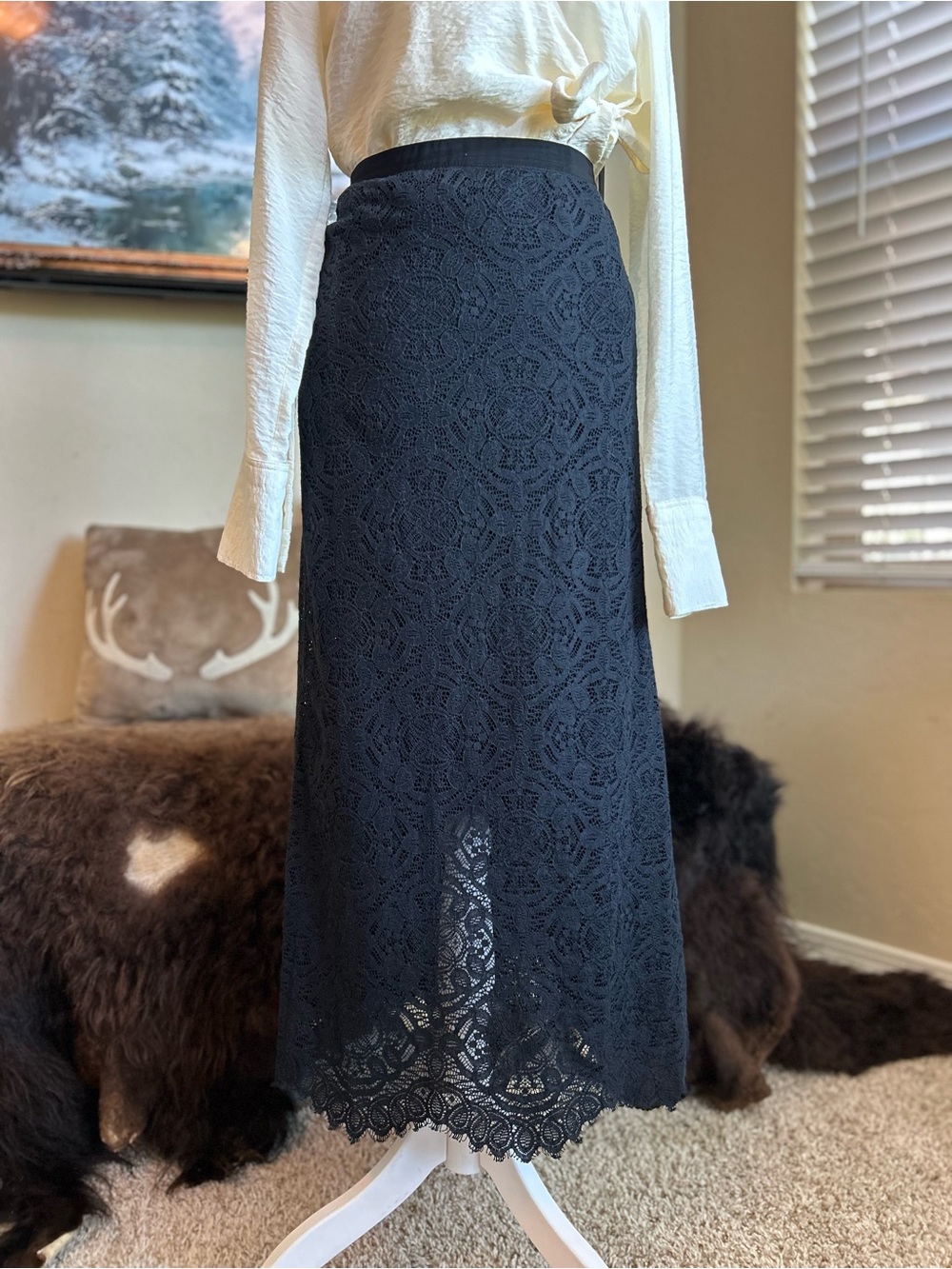 Gerard Darel Black Lace Maxi Skirt
